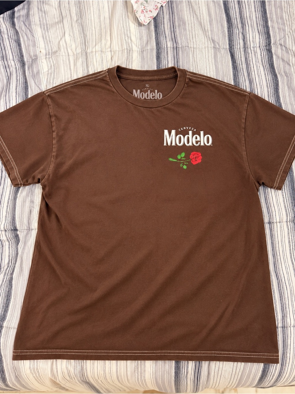 ModelCo Brown Tee with Red Rose Graphic - Men's Shirt